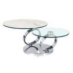 Table olympe marble � plateaux pivotants en verre et c�ramique marbre blanc