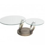Table olympe plateaux pivotants en verre et pi�tement bronze