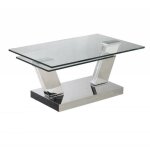 Table open � plateaux pivotants en verre tremp� et pi�tement chrome