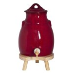 Vinaigrier 35 l en gr�s rouge sur socle bois - table passion