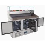 Table pizza réfrigérée avec vitrine à ingrédients - 3 portes - polar Table pizza réfrigérée avec vitrine à ingrédients - 3 portes - polar