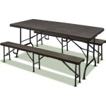 Lot table pliante 8 personnes effet bois + 2 bancs 4 pers