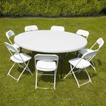 Table pliante ronde 150 cm et 8 chaises pliables - mob event pro - urbain - vert