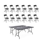 Lot de 2 tables de réception pliables en plastique gris 180cm + 12 chaises dappoint. table de camping ... Lot de 2 tables de réception pliables en plastique gris 180cm + 12 chaises dappoint. table de camping ...