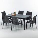 Table rectangulaire et 6 chaises poly rotin color�es 150x90cm noir enjoy chaises mod�le: bistrot arm ...