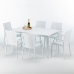 Table rectangulaire blanche 150x90cm avec 6 chaises color�es grand soleil set ext�rieur bar caf� paris ...