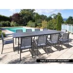 Table rectangulaire extensible en aluminium aspect teck gris santorin - 10 places - jardiline