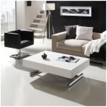Table relevable extensible activa 120 / 214x38 / 77x80cm pied m�tal chrom� plateau laqu� blanc