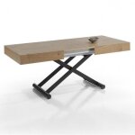Table relevable extensible activa 120 / 214x38 / 77x80cm pied m�tal vulcano plateau ch�ne noueux.