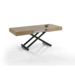 Table relevable extensible activa 120 / 214x38 / 77x70cm pied m�tal noir plateau ch�ne noueux.