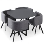 Table de repas & 4 chaises design normi 90cm gris