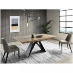 Table repas extensible anas 8 couverts 160 / 230x100cm pied m�tal noir plateau ch�ne noueux