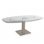 Table de repas extensible state shadow plateau en verre tremp�e pi�tement taupe