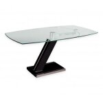 Table de repas extensible zebra black plateau en verre pi�tement laqu� noir brillant