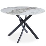 Table ronde bangui 120cm cramique effet marbre blanc et pieds croiss mtal noir