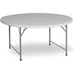 Table ronde pliante et portable gardiun new koln �122x74 cm en r�sine de couleur blanche avec poign�e ...