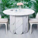 Table ronde style japandi extensible 310cm tulipa rallonges intégrées effet marbre blanc Table ronde style japandi extensible 310cm tulipa rallonges intégrées effet marbre blanc