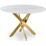 Table ronde corix verre effet marbre blanc et pieds or Table ronde corix verre effet marbre blanc et pieds or