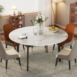 Table salle  manger extensible 4  6 personnes grande table de cuisine ronde avec rallonge effet marbre ...