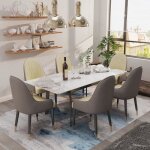 Table de salle  manger avec rallonge grande table cuisine extensible 8 personnes marbre blanc 130 - ...