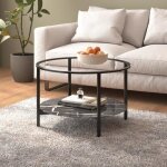 Table � th� - noir - marbre noir - verre tremp� - 70 cm - style contemporain