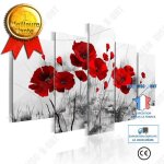 Tableau - rouge - coquelicots - 5 pcs - toile - décoration murale moderne Tableau - rouge - coquelicots - 5 pcs - toile - décoration murale moderne