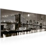 Tableau dcoration murale 120x40 cm runa art 606733b new york city nuit - 3 panneaux deco toile prt ...