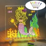 Tableau dcriture lumineux - kispatti - 30cm x 20cm - acrylique - 7 stylos de couleur - support rglable ...