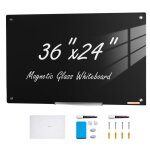 Tableau effaable  sec - vevor - verre - noire - 90 x 60 cm - plateau de marqueurs - effaceur - 2 marqueurs ...