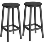 Tabouret de bar lot de 2 chaise de cuisine sige haut cadre en mtal avec repose - pieds noir bois et ...