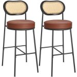 Tabouret de bar lot de 2 avec dossier incurv� en rotin pe boho 482 x 457 x 1047 cm marron caramel