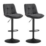 Tabourets de bar lot de 2 siège pivotant à hauteur réglable avec dossier et repose - pieds acier gris ... Tabourets de bar lot de 2 siège pivotant à hauteur réglable avec dossier et repose - pieds acier gris ...