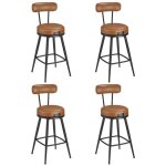 Tabouret de bar lot de 4 sige rembourr pu avec coutures style moderne mi - sicle hauteur 65 cm marron ...