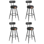 Tabouret de bar lot de 4 sige rembourr pu avec coutures style moderne mi - sicle hauteur 76 cm noir ...