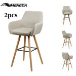 Tabouret de bar en bois massif mengda - lot de 2 - beige - style contemporain - design
