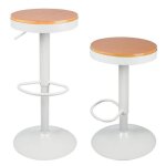 Tabouret de bar en bois r�glable en hauteur et pivotant - homewell - lot de 2 - blanc