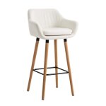 Tabouret de bar - clp - grant - similicuir blanc - pieds en bois - repose - pieds en m�tal