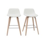 Miliboo - tabourets de bar design blanc et bois clair h65 cm (lot de 2) nonie