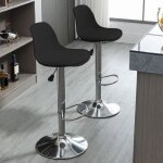 Tabouret de bar - flasidu - lot de 2 - hauteur r�glable 60 - 80cm - rotation 360� - simili cuir noir