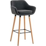 Tabouret de bar grant tissu avec pieds en bois et repose - pieds en m�tal gris fonc�
