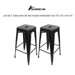 Tabourets de bar haute empilable noir - quiienclee - lot de 2 - mtal - extrieur