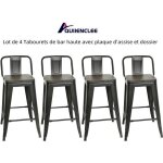 Tabourets de bar haute avec plaque dassise et dossier noir - quiienclee - lot de 4 - industriel - loft ...
