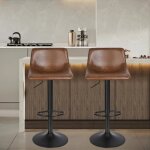 Tabourets de bar homewell - lot de 2 - marron - r�glables en hauteur - confortables