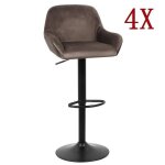 Tabouret de bar - homewell - yipeema - lot de 4 - velours marron - hauteur r�glable 86 - 106 cm