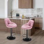 Tabouret de bar - jeobest - rose - velours - hauteur rglable 645 - 80cm - lot de 2