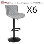 Tabourets de bar � large dossier en pu serg� � carreaux - huole - gris clair - r�glable en hauteur - ...