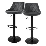 Tabouret de bar (lot de 2) gris rev�tement velours avec dossier et repose - pieds hauteur r�glable 62 ...