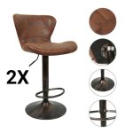 Tabouret de bar - mengda - pivotant 360� - dossier ergonomique - repose - pieds - similicuir marron
