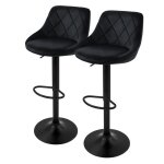 Tabouret de bar lot de 2 rev�tement en velours noir avec dossier et repose - pieds r�glables en hauteur ...