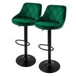 Tabouret de bar lot de 2 vert recouvert de velours avec dossier et repose - pieds r�glable en hauteur ...